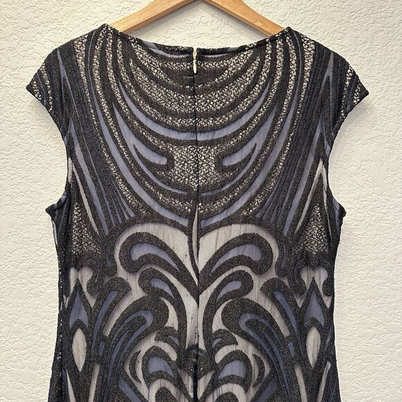 Julia‎ Jordan Sheath Dress Embroidered Fairycore Whimsygoth Sz 14 Black Stretch - Picture 4 of 12